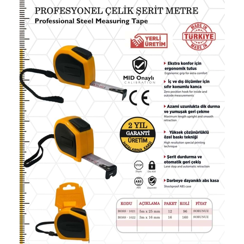 AEL BOSS ŞERİT METRE 3*19 MM STOPLU