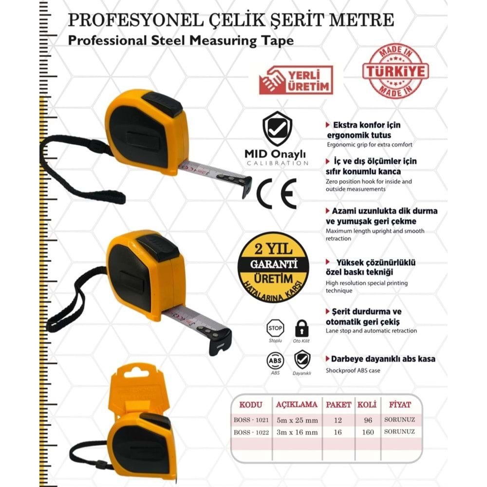 AEL BOSS ŞERİT METRE 5*25 MM STOPLU