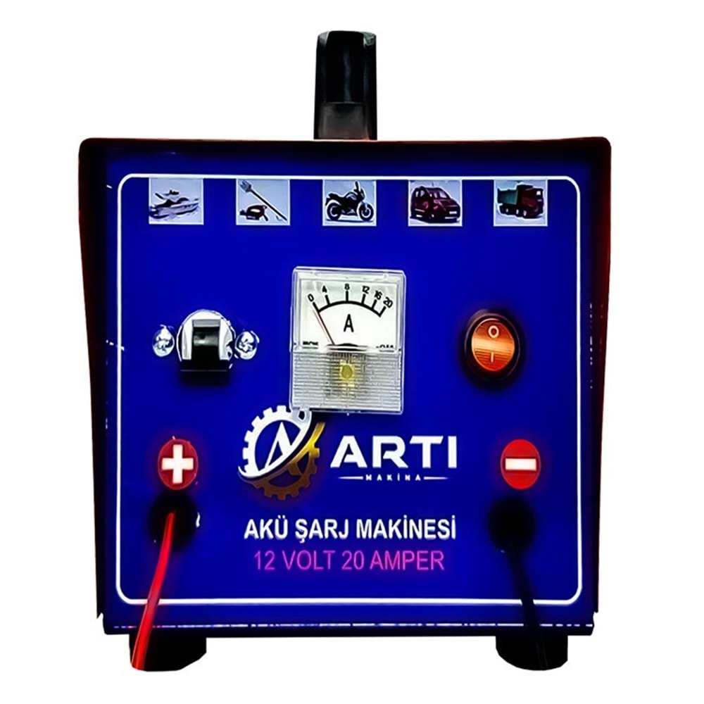 Akü Şarj Cihazı 12V-20 Amper Bakır Sargılı Akü Şarj Aleti