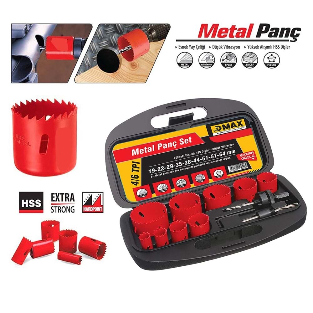 Delme Testere Panç Seti Bi Metal 13 Parça 19-64 Mm Dmax