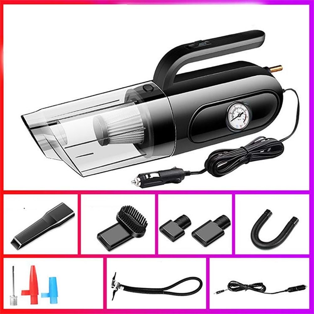 Kompresör 4'ü 1 arada Saatli Göstergeli El Süpürgesi ve Lastik Şişirme Hava Kompresörü