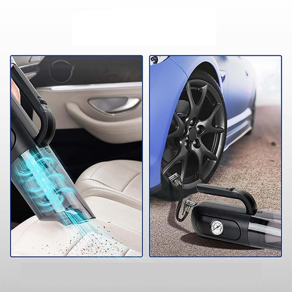 Kompresör 4'ü 1 arada Saatli Göstergeli El Süpürgesi ve Lastik Şişirme Hava Kompresörü