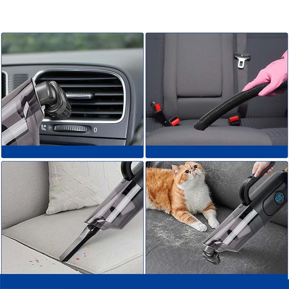 Kompresör 4'ü 1 arada Dijital Göstergeli El Süpürgesi ve Lastik Şişirme Hava Kompresörü