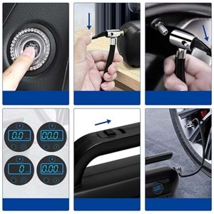 Kompresör 4'ü 1 arada Dijital Göstergeli El Süpürgesi ve Lastik Şişirme Hava Kompresörü