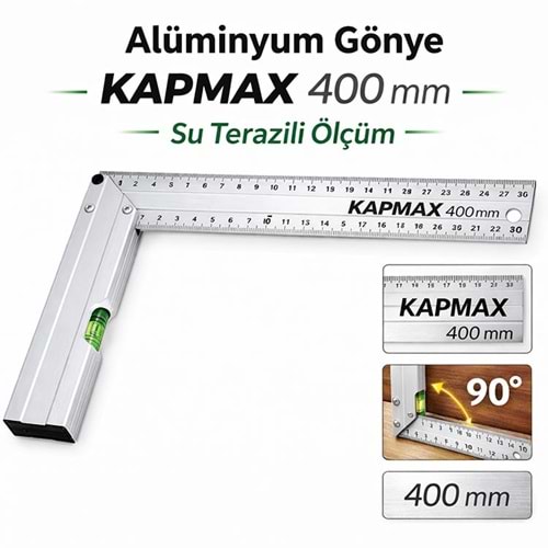 Alüminyum Gönye Kapmax 400 Mm Su Terazili Ölçüm