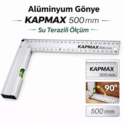 Alüminyum Gönye Kapmax 500 Mm Su Terazili Ölçüm
