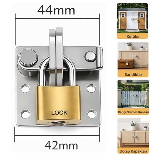 Kuzine Mandalı 44x42 mm Bahçe Dolap Kilidi Kilit Takılabilir