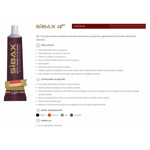 SİBAX SIVI CONTA YÜKSEK ISI SİLİKONU KIRMIZI 80ML KL:30 AD