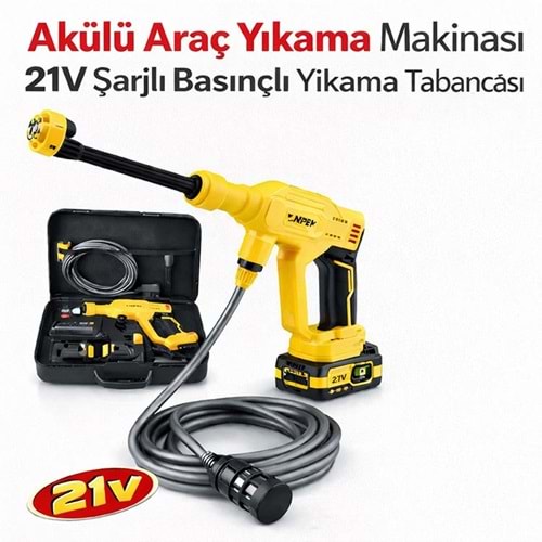 Akülü Araç Yıkama Makinası 21V Şarjlı Basınçlı Yıkama Tabancası
