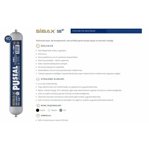 SİBAX ULTRA PU MASTİK FC ( SOSİS ) 600ML ( GRİ )