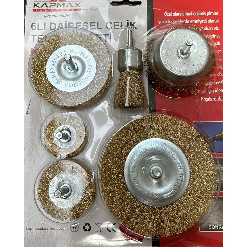 Dairesel Çelik Tel Fırça profesyonel Seti 6 lı Kapmax