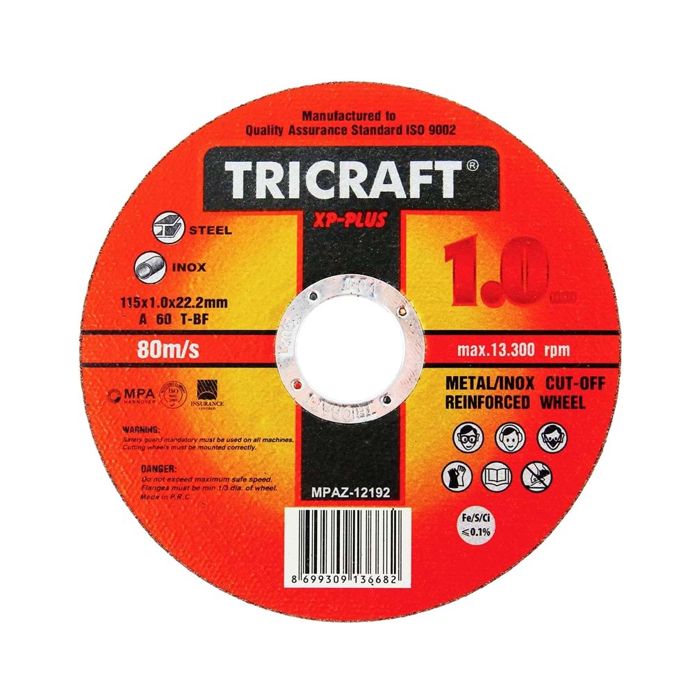 İnox Kesici Taş 115*1 Mm Tricraft