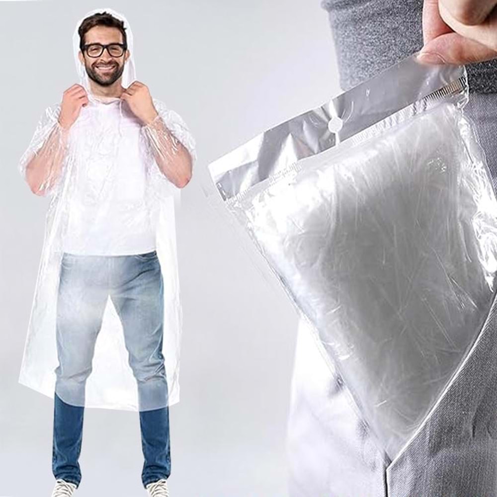 Yağmurluk Kapüşonlu Tek Kullanımlık Pe Yağmurluk