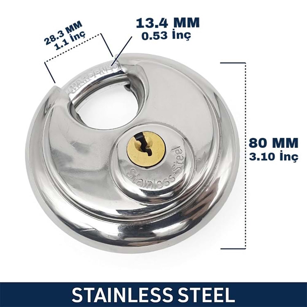 Asma Kilit Çelik Oval Yuvarlak 80 mm