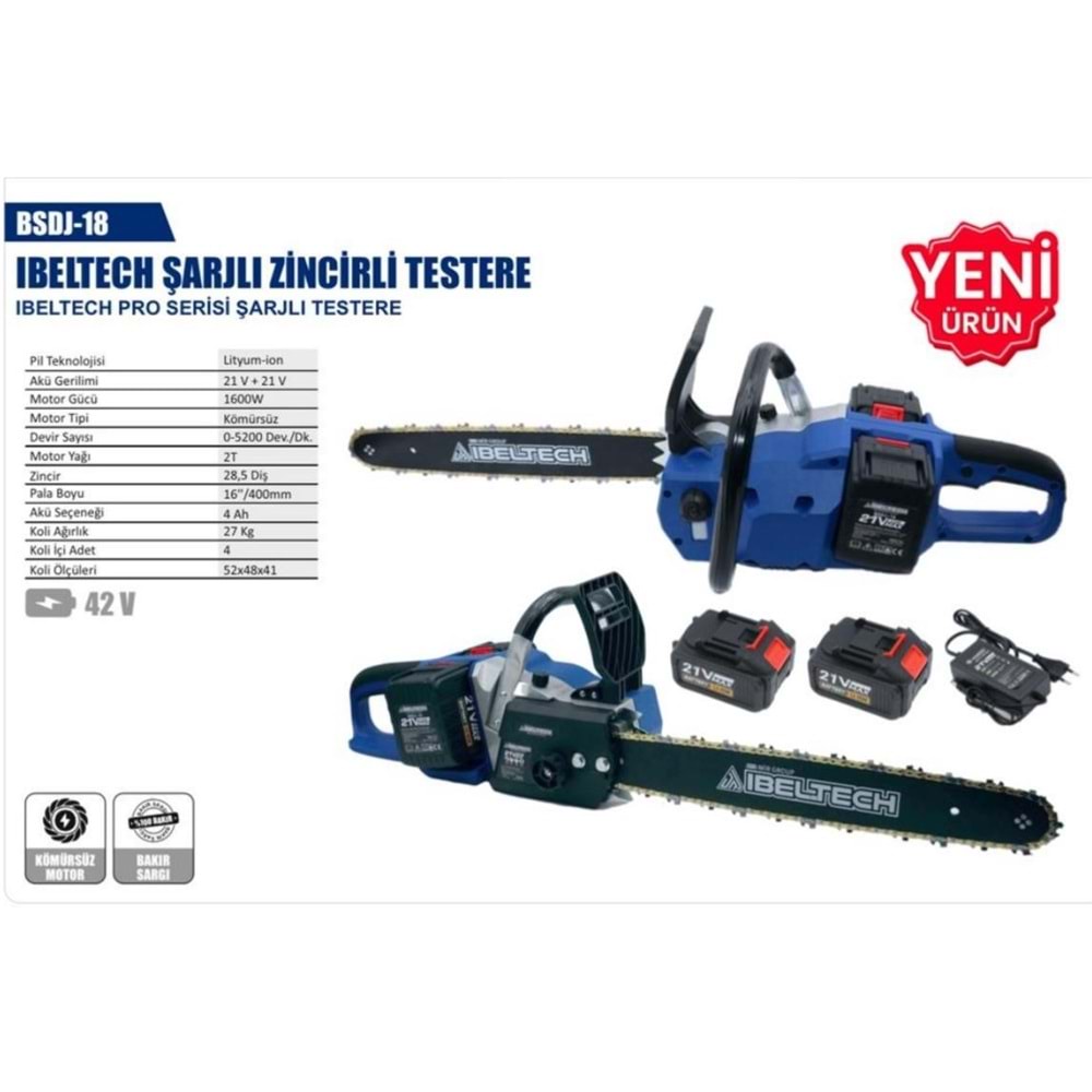 İbeltech Şarjlı Testere 42 V 15 Pili