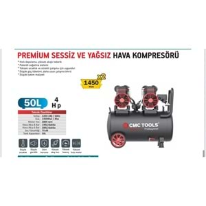 CMC Premium 50 LT 4 HP Sessiz Yağsız Hava Kompresörü