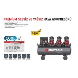 CMC Premium 100 LT 6 HP Sessiz Yağsız Hava Kompresörü