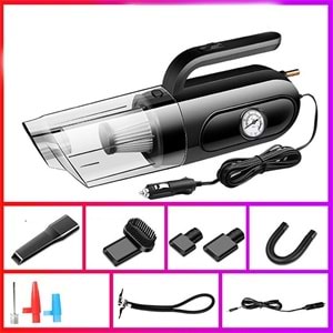 4'ü 1 arada Saat Göstergeli Güçlü Emişli Elektrikli El Süpürgesi ve Lastik Şişirme Hava Kompresörü