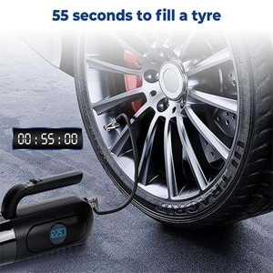 4'ü 1 arada Dijital Göstergeli Güçlü Emişli Elektrikli El Süpürgesi ve Lastik Şişirme Hava Kompresörü