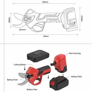 Akülü Budama Makası 32 mm Kömürsüz Motor 16.8V Şarjlı Dal Kesme