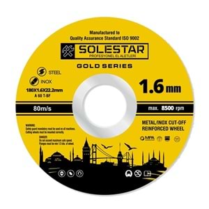 İnox Kesici Taş Solstar 180X1.6X22.2 Mm